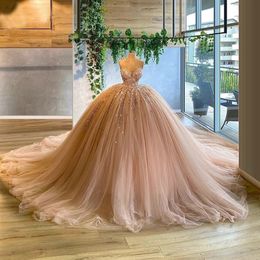 Blush Pink Quinceanera Dresses Ball Gown Sexy Sweetheart Neck Lace Appliques Dress Formal Party Prom Evening Gowns 298Y