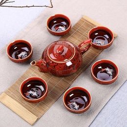 Teaware Sets Creative Gift Kiln Change Glaze Chinese Traditional Teapot Elegant Design Tea Set Service Red Original