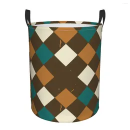 Laundry Bags Basket Summer Beach Vintage Plaid Cloth Folding Dirty Clothes Toys Storage Bucket Household