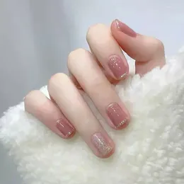 False Nails 24 Short Pieces Of French Glitter Simple Fingernail With 1 Jelly Gel And Nail File