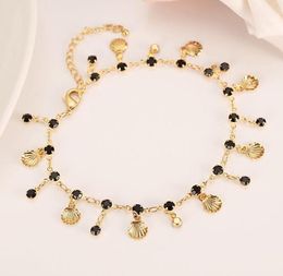 New Korean Fashion Fine gold GF Black CZ Unlimited Charm Multielement Bracelet lengthen Size length Anklet Summer Style7862315