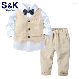 Clothing Sets Boys Clothes Suits Gentleman Set Spring Fall Infant Vest Howtie White T Shirt Pants 3 PCS Casual Kids Children XT-462