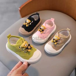 DU19 Sneakers Cartoon Childrens Sports Shoes Autumn Breathable Boys Canvas Cute Little Bear Girls Casual Soft Sole Baby Walking d240513