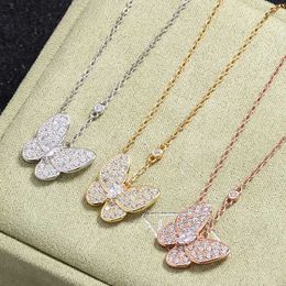 Designer Jewelry Luxury Vanca Accessories Butterfly Full Diamond Necklace for Women 18k Rose Gold with Diamond Collar Chain Pendant Live 2926