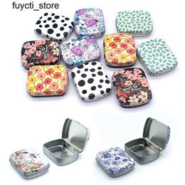 Storage Boxes Bins Flower patterned mini storage box for candies and pills cute square tin box with lid high-quality Jewellery tin cans S24513