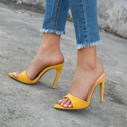 Slippers Pointed Toe Solid Color Women Summer Fashion Girls Shoes Soft Sole Slingback Casual Sandals High Heels Zapatos Mujer