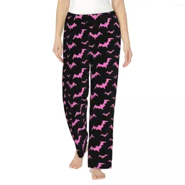 Women's Sleepwear Custom Pink Spooky Bats Halloween Pattern Pyjama Pants Womens Lounge Sleep Stretch Bottoms With Pockets