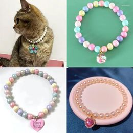 Dog Collars Colourful Pet Pearl Necklace Accessories For Cats Gotas Animals Fashion Rhinestones Sphynx Cat Collar Kitten Collier Chat