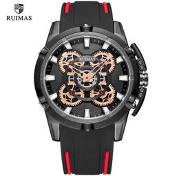 2020 RUIMAS luxury Men039s Quartz Watches Luxury Army Sports Wristwtach Man Black Silicone Strap Waterproof Watch 5476031965