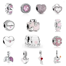 Loose Gemstones 925 Silver Pink Series Diy Bead Fit Original Bracelet Women I Love You Pendant Spacer Bag Mother Daughter Charms Jewellery