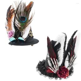 Berets Halloween Magicians Top Hat Skull Feather&Rabbits Ear Decors Witches Girl Role Play Tool Mediaeval Period DXAA