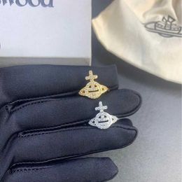 Brand Westwoods Full of Diamond Saturn Smiling Face Cross Ring Female Unique Design Sense Planet High Version Nail