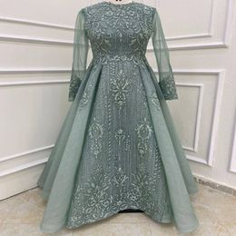 2021 Plus Size Arabic Aso Ebi Muslim Lace Beaded Prom Dresses A-line Long Sleeves Vintage Evening Formal Party Second Reception Gowns D 282R