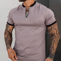 Casual England Style short Sleeve T Shirt Mens Vintage Solid Zipper O Collar Polo Pullover Summer Clothing Mens Shirt 240513