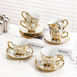 Mugs 6PCS European Ceramic Coffee Cup Set Afternoon Tea Female Exquisite British Black And Saucer Household
