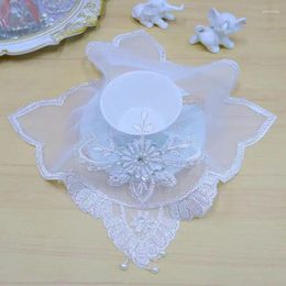 Table Mats TOP White Mesh Beads Flower Embroidery Place Mat Cloth Wedding Christmas Placemat Kitchen Decoration And Accessories