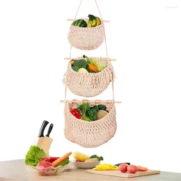 Storage Bags Hanging Fruit Basket Bohemia Cotton Rope 3 Tier Organizer Kitchen Vegetable Book For Bathroom