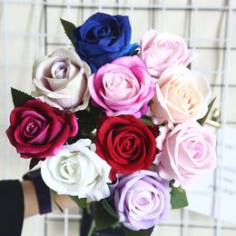 Decorative Flowers 10 Pcs Faux Velvet Rose Artificial Silk Roses Wedding Bridal Bouquet Birthday Party Home Living Room Decor Fake