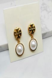 brand Real Gold Plated Pearl Stud Dorp Charm Drop Earrings Popular Letter earrings2887380