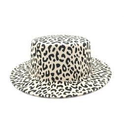 2019 new Unisex Leopard Flat Top Hat Imitation Wool Women Fedoras Hats Stylish Vintage Trilby Caps Panama Jazz Hat Chapeau48960291369648