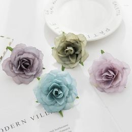 Decorative Flowers 10PCS 6CM Wedding Artificial Silk Roses Head Brooch Bridal Accessories Clearance Home Outdoor Decor Christmas