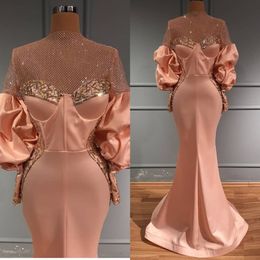 aso ebi arabic luxurious beaded crystals evening dresses mermaid sexy prom dresses long sleeves formal party second reception gowns zj3 282D