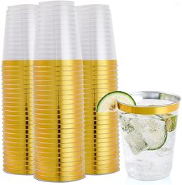 Disposable Cups Straws Pack Gold Rimmed Plastic 10oz Clear Tumblers Fancy Hard With Rim