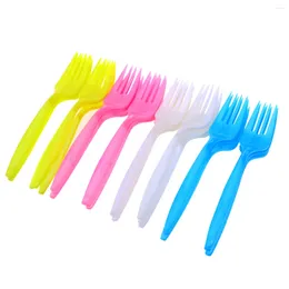 Disposable Flatware 24pcs Plastic Fork Party Cutlery Birthday Tableware For Cake Dessert (Mixed Color)