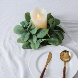 Decorative Flowers Wedding Candlestick Wreath Artificial Leaves Plant Candle Rings Garland Christams Party Table Centrepiece Decorations
