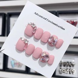 Party Favor 10 Pcs Handmade Short Square Press On Nails Simple Pink Diamond Decor Cute Luxury Wearable Full Cover For Girls
