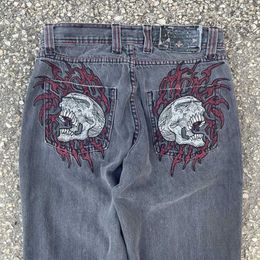 Men's Jeans Strtwear Y2K Pants Retro Hip Hop Skull Baggy Mens New Punk Rock Harajuku Gothic High Waist Wide g Trousers H240513
