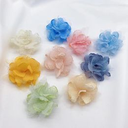 Decorative Flowers 10Pcs 5CM Handmade Chiffon Fabric For DIY HairClip Headband Hats Wedding Dress Decor Accessories