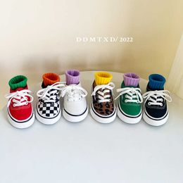 Sneakers Ins Korean baby lace up canvas shoes spring and autumn new 3 boys girls Board Shoes Black white plaid childrens small H240513