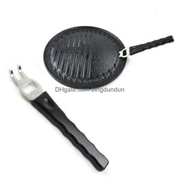 Bbq Tools Accessories 1Pcs Korean Barbecue Plate Round Iron Grill Smokeless Non Stick Gas Stove Roasting Cooking Tool Sets 230721 Drop Dhie9