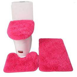 Bath Mats Plush Soft Bathroom Mat Set Toilet Carpet Flannel Non-slip Shower Household Lid Floor 3-piece