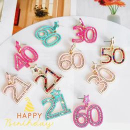 Dangle Earrings Girlgo Number 21 30 40 50 60 Design Full Beads Decor Cute Western Style Alloy Jewellery Birthday Gift