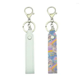 Party Favor Sublimation Wristlet Keychain White PU Strap Wrist Lanyard Holder For DIY Crafts Women Girls