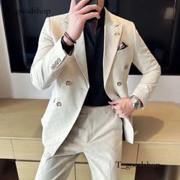 Jackepants 2 Stücke Blue Apricot Business Party Männer Anzüge Doppelbruster formaler Stil maßgeschneiderter Hochzeitsbräutigam Smoking 240125 740