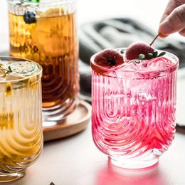 Wine Glasses 1Pc Simple Retro Art Striped Transparent Glass Cup Coffee Juice Milk Suitable For Kitchen Bar