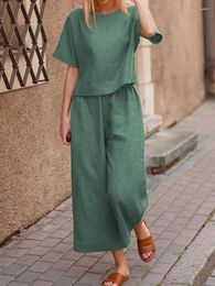 Women's Two Piece Pants 2024 Top And Casual Set Loose Shirt Cotton Linen S-5XL 2 Sets Womens Outfits Summer