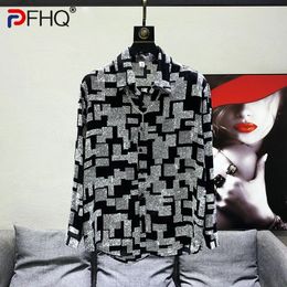 PFHQ Trendy Printed Pattern Original Niche Design Mens Casual Shirts Long Sleeve High Quality Elegant Luxury Social Tops 240511