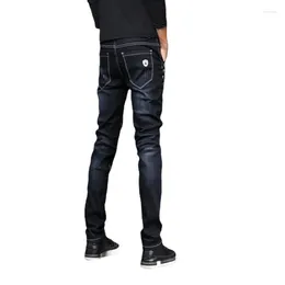 Men's Pants 2024 England Style Pencil Fit Jeans Fashion Casual Slim Trousers Large Size Solid Colour All-match Button