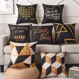 Pillow Yellow Black Geometric Letter Decorative Pillows Nordic Style Cover 45x45CM Home Car Office Bedroom Sofa Chair Art Decor