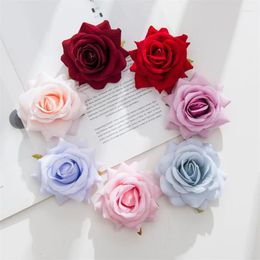 Decorative Flowers 5pcs 8cm Velvet Curling Rose Head Wedding Scene Decoration Flower Road Lead Arch Premium Silk