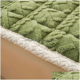 Bedding Sets Quilted Mattress Pad For Winter Fleece Thick Warm Blanket Beds Solid Colour Coral Bed Pads Single Queen King 231202 Drop D Dhro8