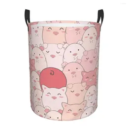 Laundry Bags Folding Basket Cute Pink Pigs Round Storage Bin Large Hamper Collapsible Clothes Toy Bucket Organizer