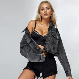 Women's Jackets Denim Jacket The Fall Fashion Short With Rough Edges And Holes T-shirts Casual Tops T-shirt Fp To Love