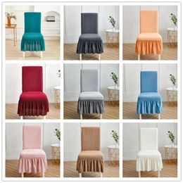 Chair Covers Solid Colour Skirt Style Cover Elastic Slipcovers For Kitchen Dining Room Home Party El Banquet Decoration
