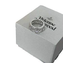 Brand Autumn New High Edition Westwoods Full Copper Plated White K Gold Diamond Ring Nail TXBK