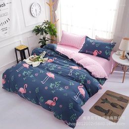 Bedding Sets Cartoon Pink Green Flamingo Bed Linings Duvet Cover Sheet Pillowcases Set